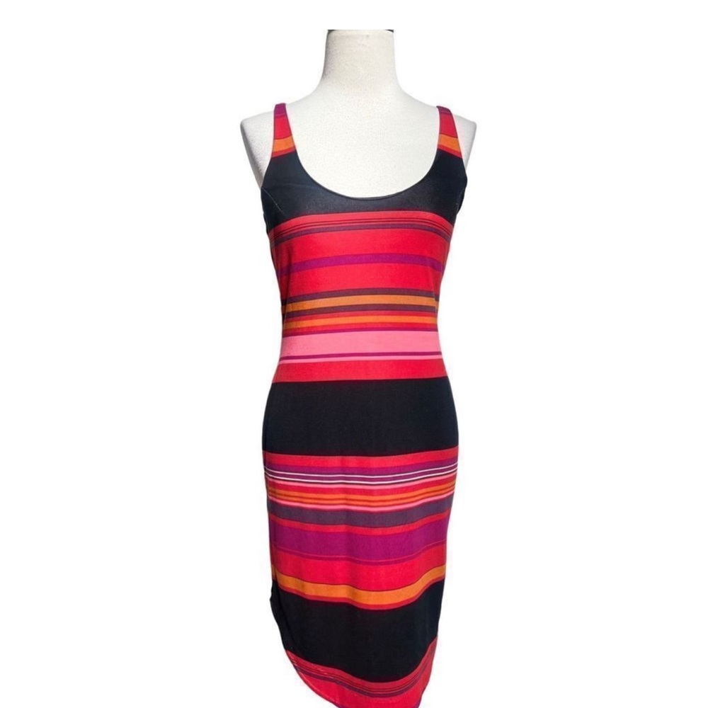 Striped Sleeveless Dress - Red and Black